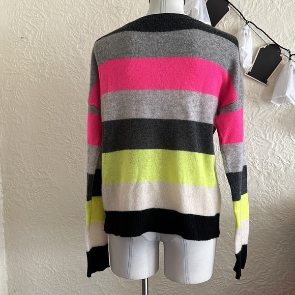 Scott & Scott London Pimicilo Neon Stripe Cashmere Sweater Small Black Gray Pink - Picture 9 of 14